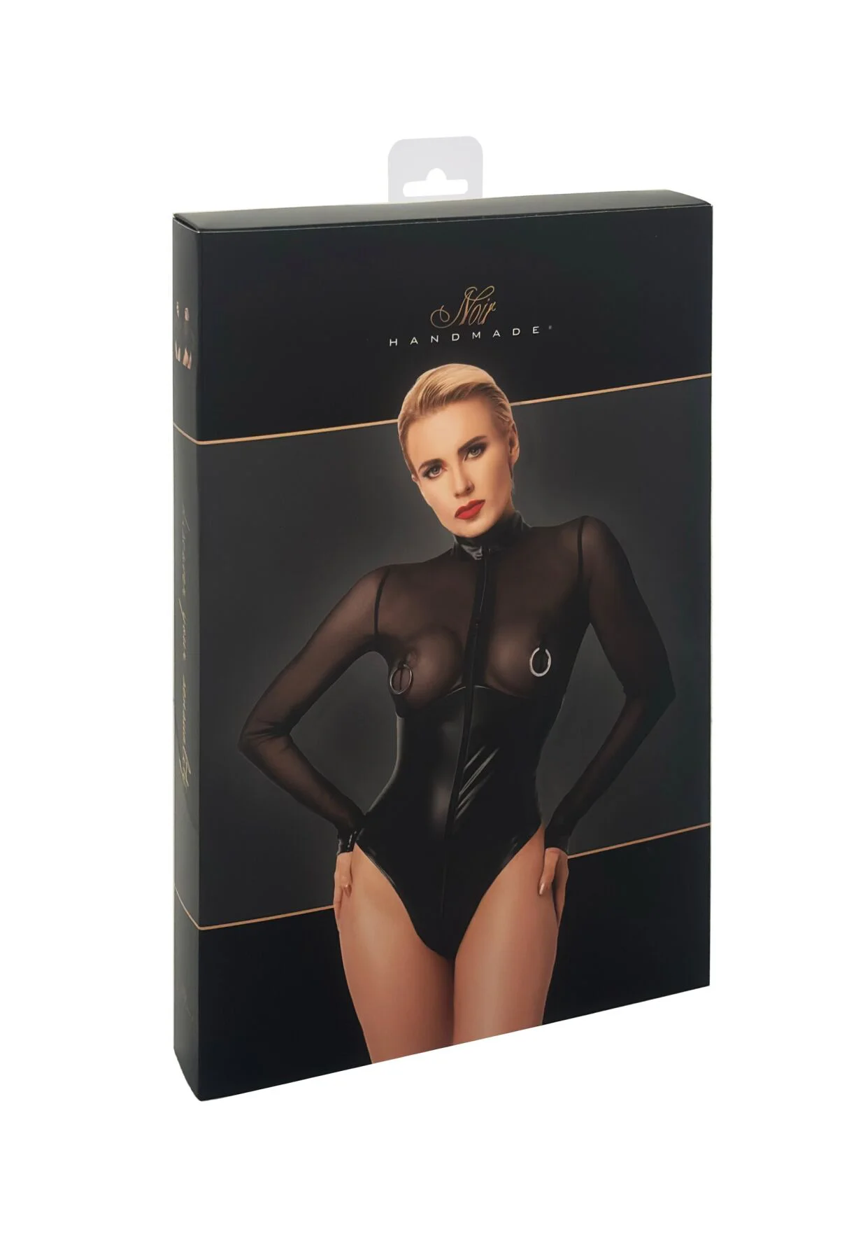 Боді Noir Handmade F321 Edge wetlook and mesh body with rings - M - Зображення 9