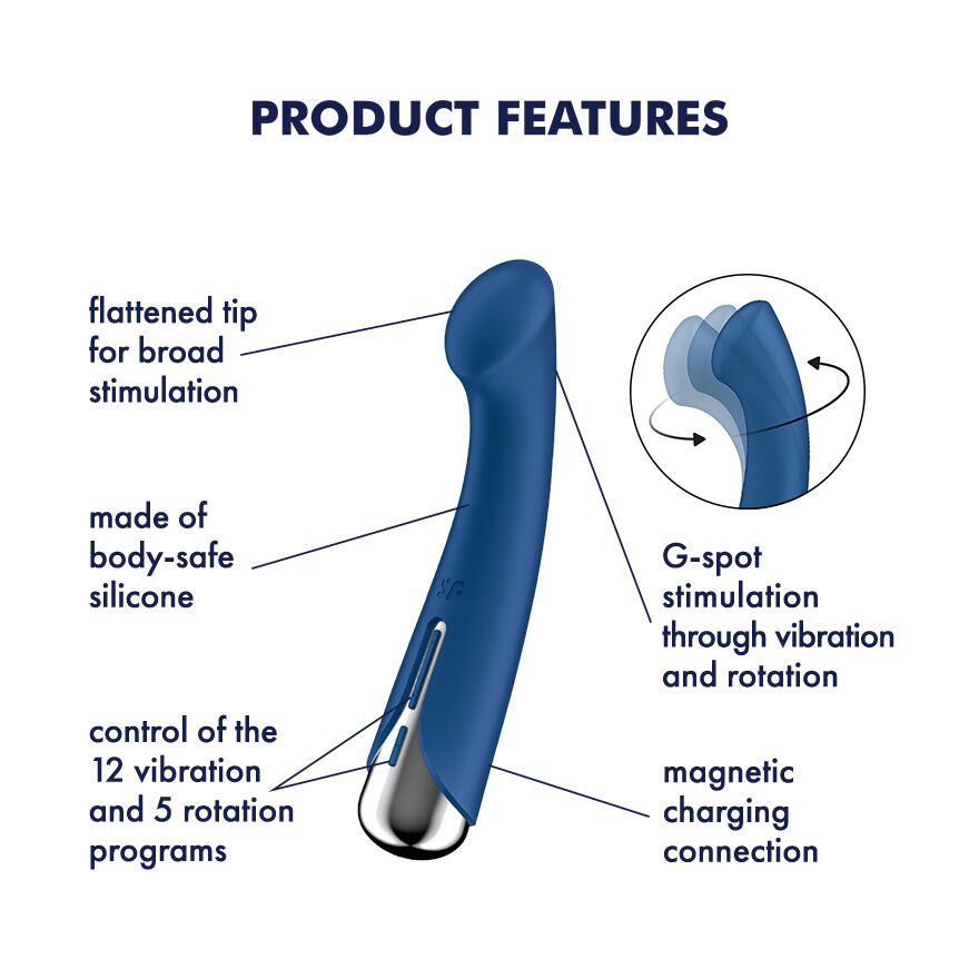 Вібратор з ротацією Satisfyer Spinning G-Spot 1 Blue, плоский майданчик для стимуляції точки G - Зображення 7