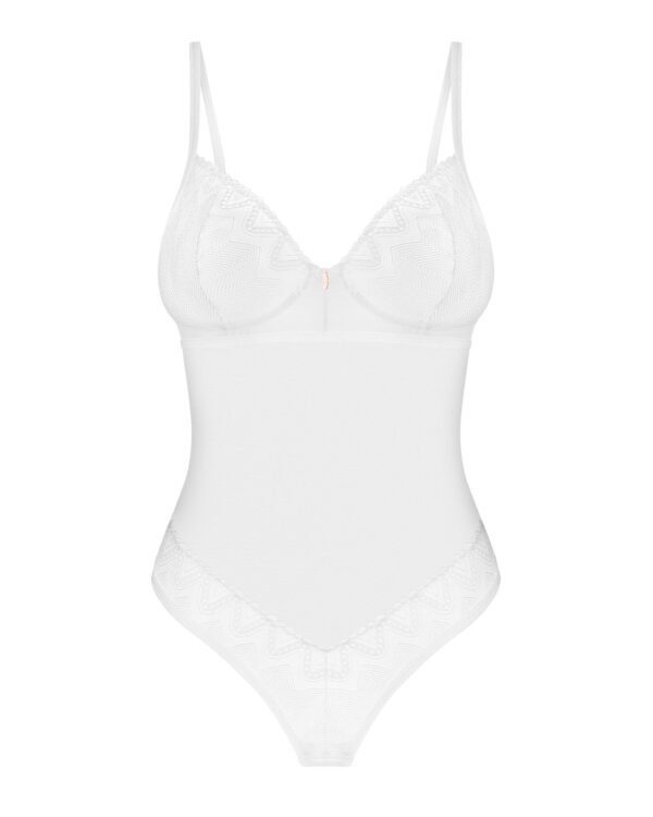 Боді Obsessive Alissium Teddy White, XS/S, ліф з м’якою чашкою, високі вирізи для ніг - Зображення 5