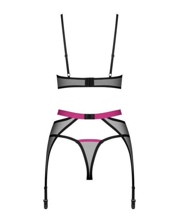 Комплект Obsessive Novenes 3-pcs set, XL/2XL, прозорий ліф на кісточках, стрінги, пояс - Зображення 5