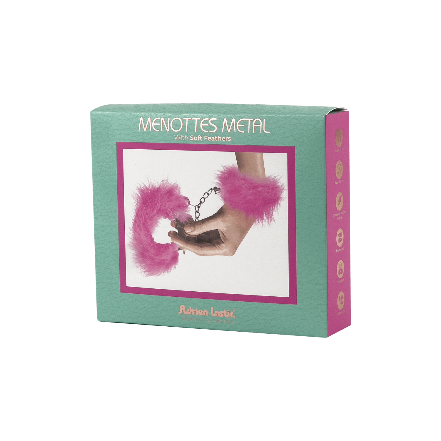 Наручники металеві Adrien Lastic Handcuffs Pink з рожевою пухнастою обробкою