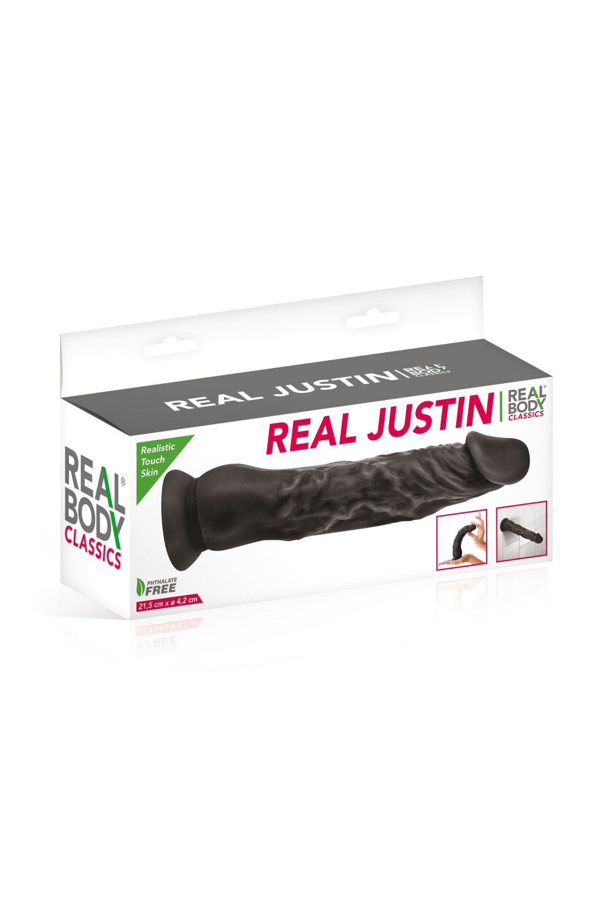 Фалоімітатор з присоскою Real Body Justin Black, TPE, Ø4.2 см