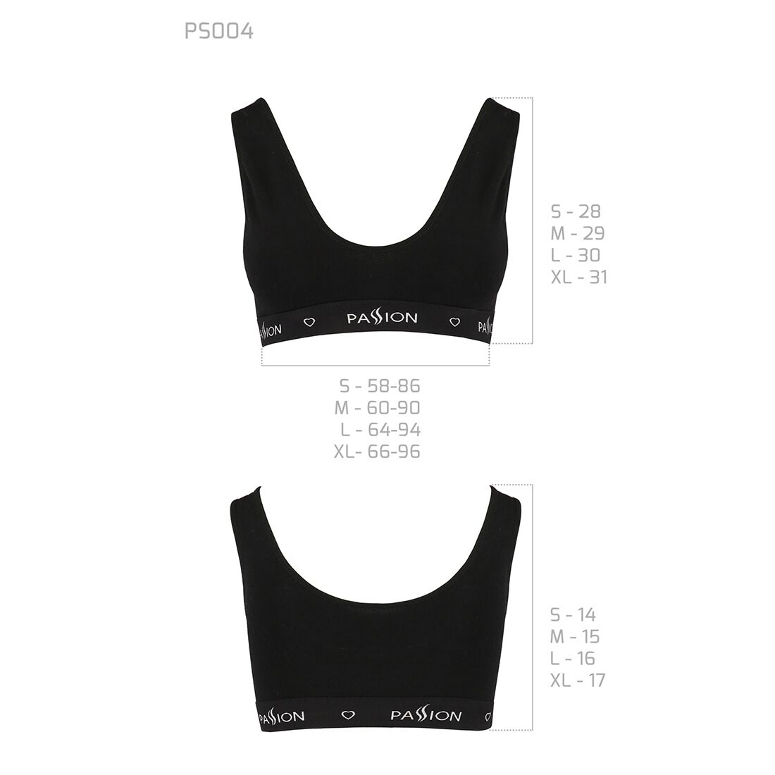 Спортивний топ з широкою гумкою Passion XL, чорний
