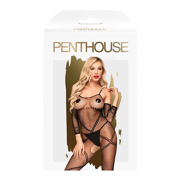 Penthouse Bodystocking with Contrast Pattern - Under Arrest Black S/L