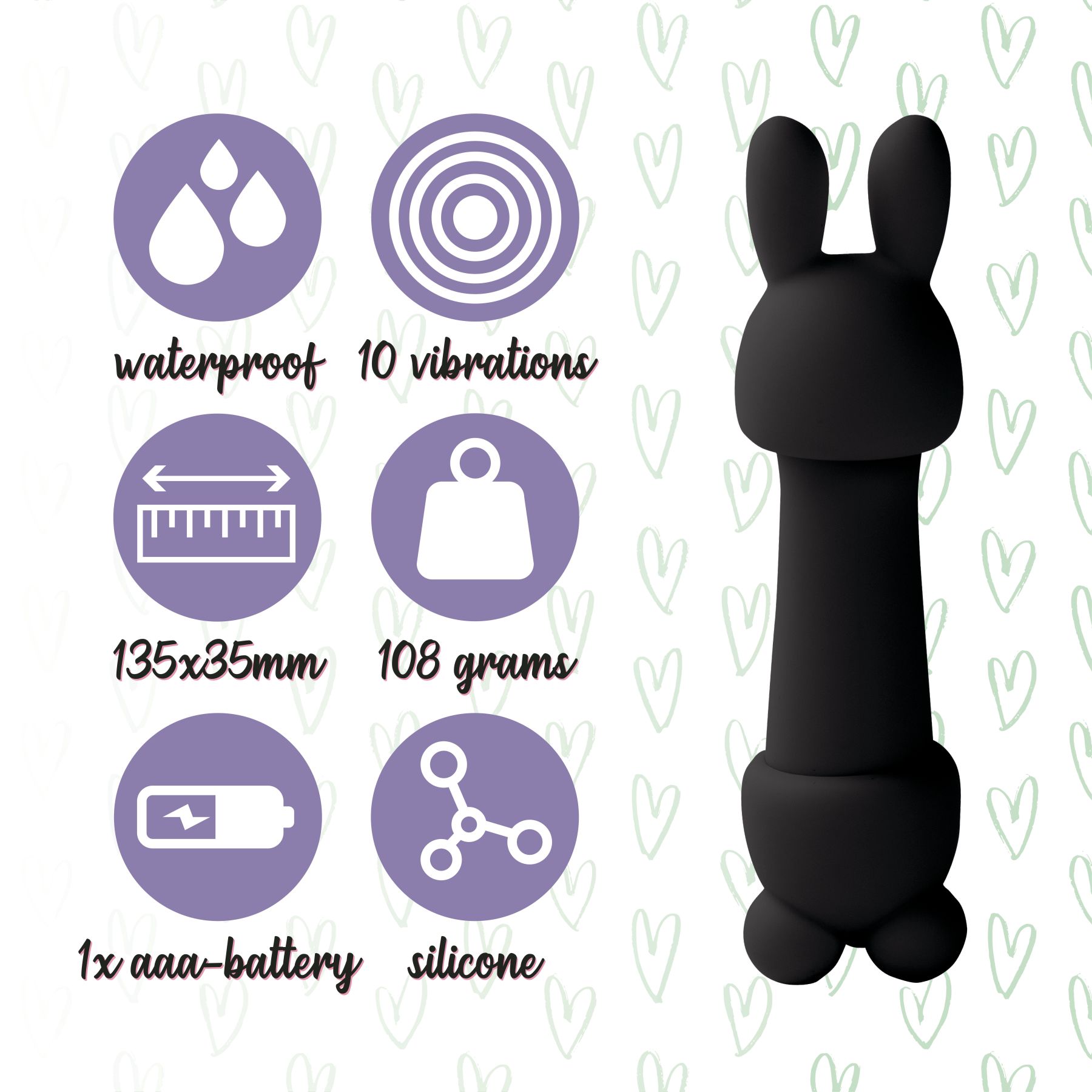 Мінівібратор FeelzToys Mister Bunny з двома насадками, чорний