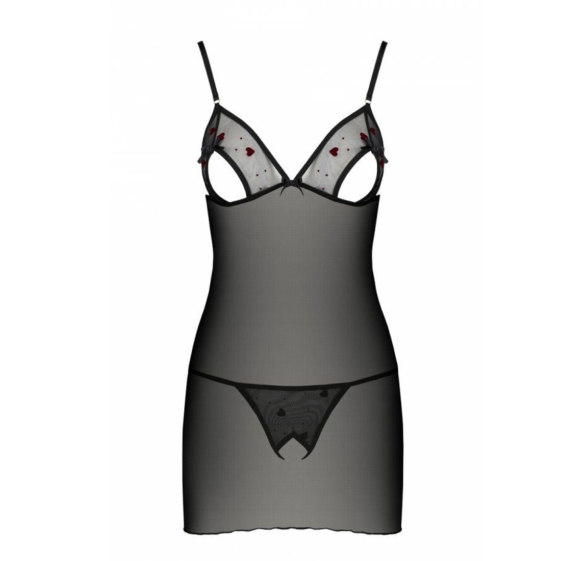 Чорна сорочка з вирізами та стрінги Passion LOVELIA CHEMISE S/M
