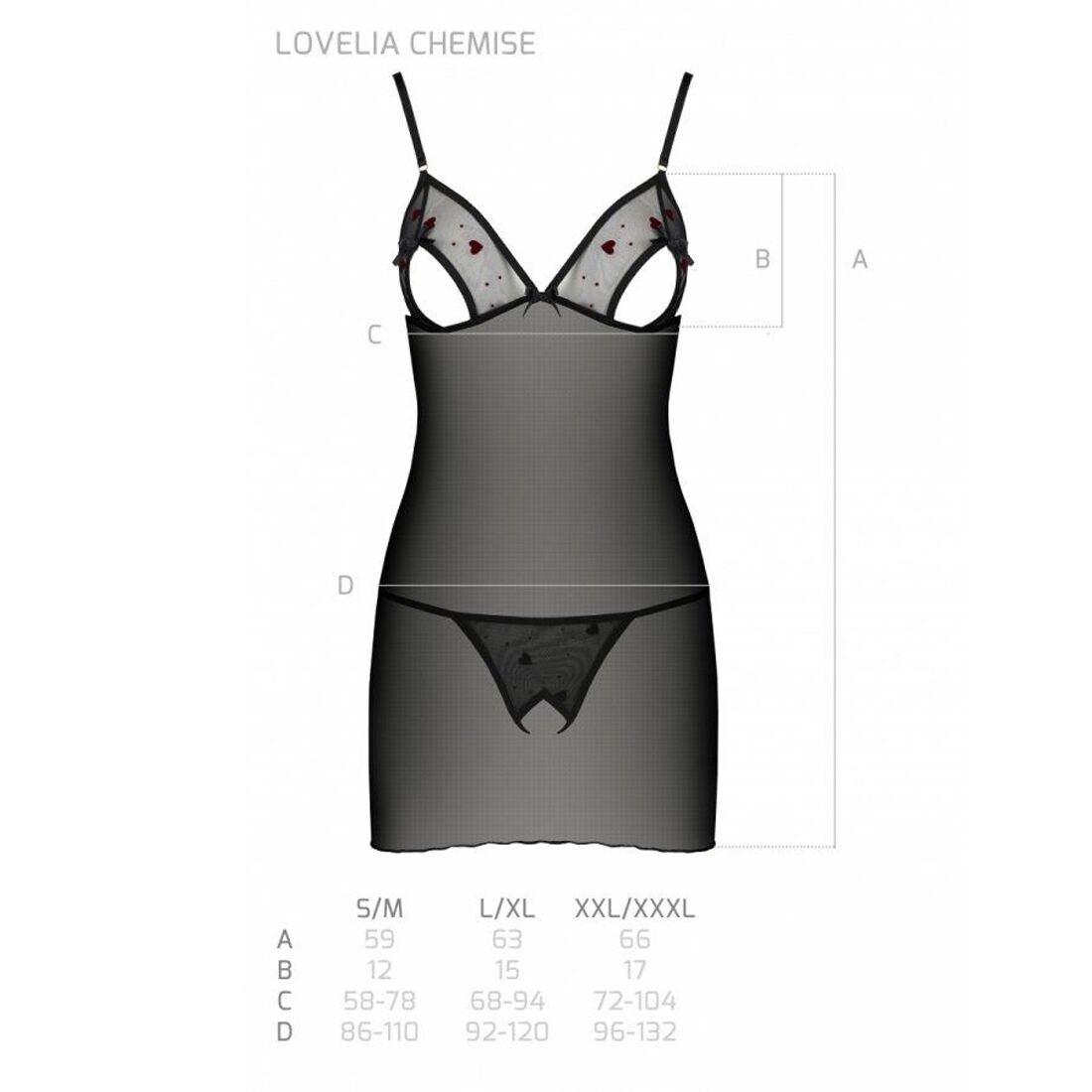 Чорна сорочка з вирізами та стрінги Passion LOVELIA CHEMISE S/M