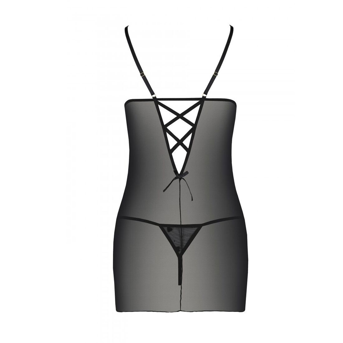 Чорна сорочка з вирізами та стрінги Passion LOVELIA CHEMISE S/M