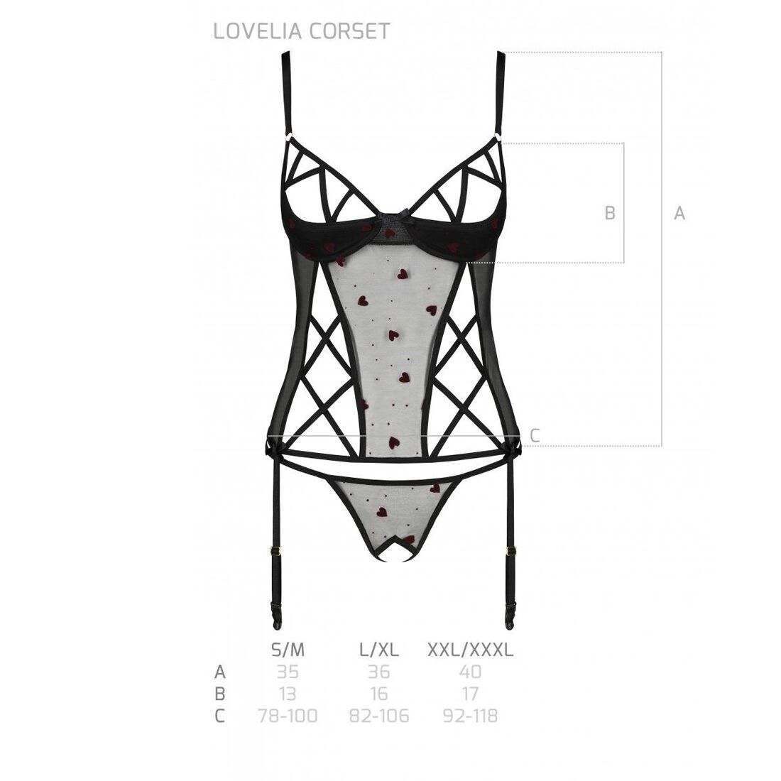 Чорний корсет з підв'язками Passion LOVELIA S/M