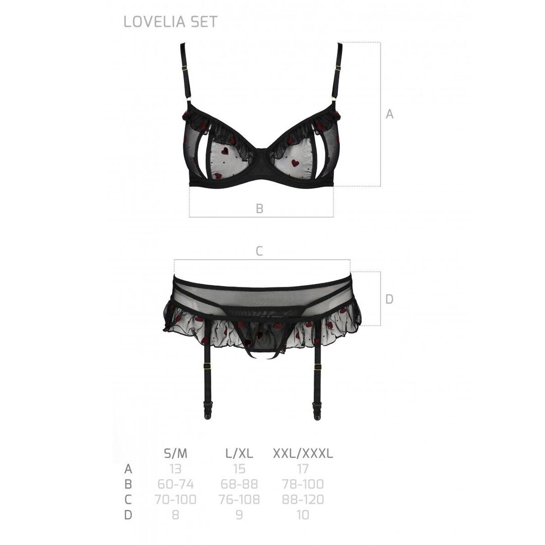 Інтимний комплект з поясом для панчіх Passion LOVELIA SET, чорний, L/XL