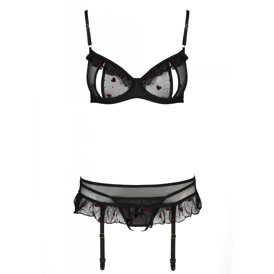 Інтимний комплект з поясом для панчіх Passion LOVELIA SET, чорний, L/XL
