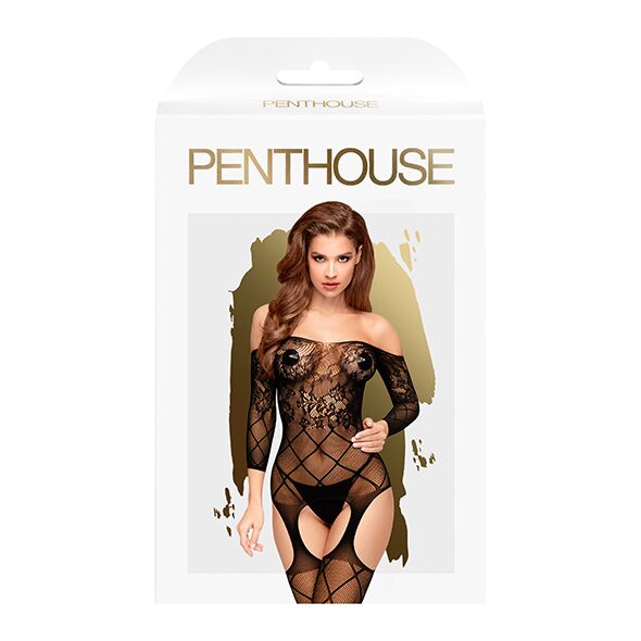 Бодістокінг Penthouse з флористичним орнаментом, чорний, XL