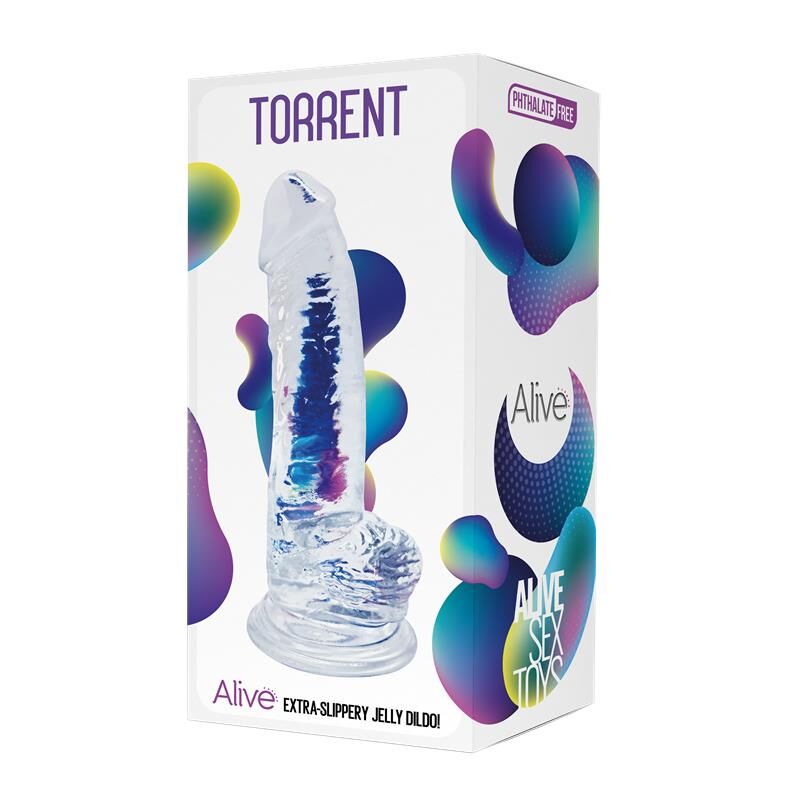 Прозорий фалоімітатор Alive Jelly Dildo Torrent, 20.6 см, присоска