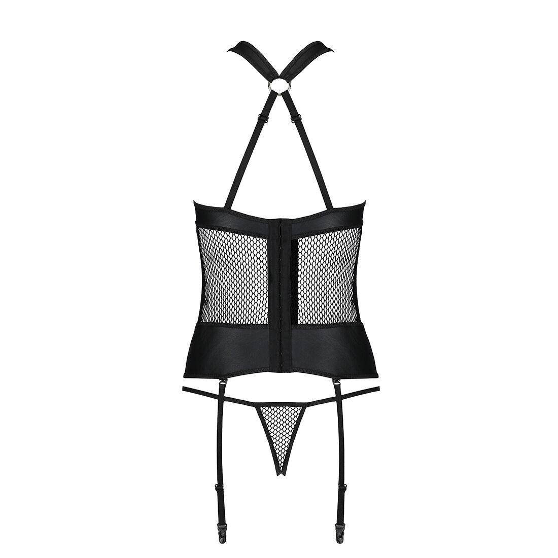 Сітчастий комплект корсет Passion AMANDA CORSET S/M, чорний