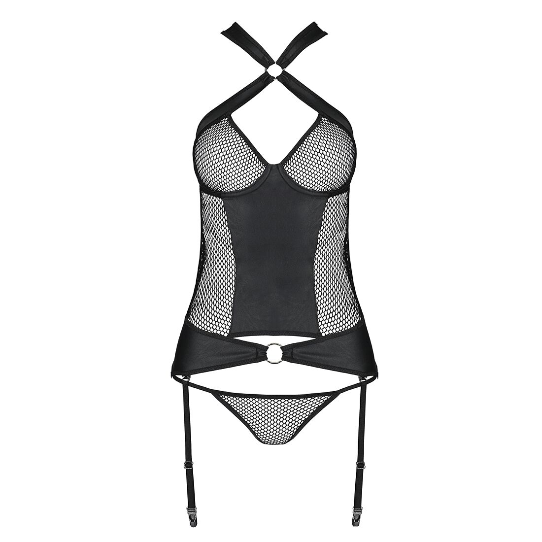 Сітчастий комплект корсет Passion AMANDA CORSET S/M, чорний
