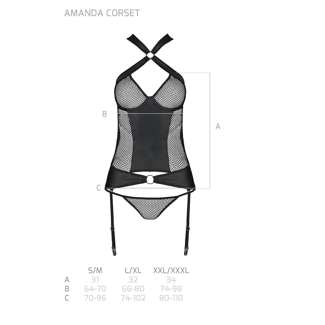 Сітчастий комплект корсет з халтером Passion AMANDA 2XL/3XL