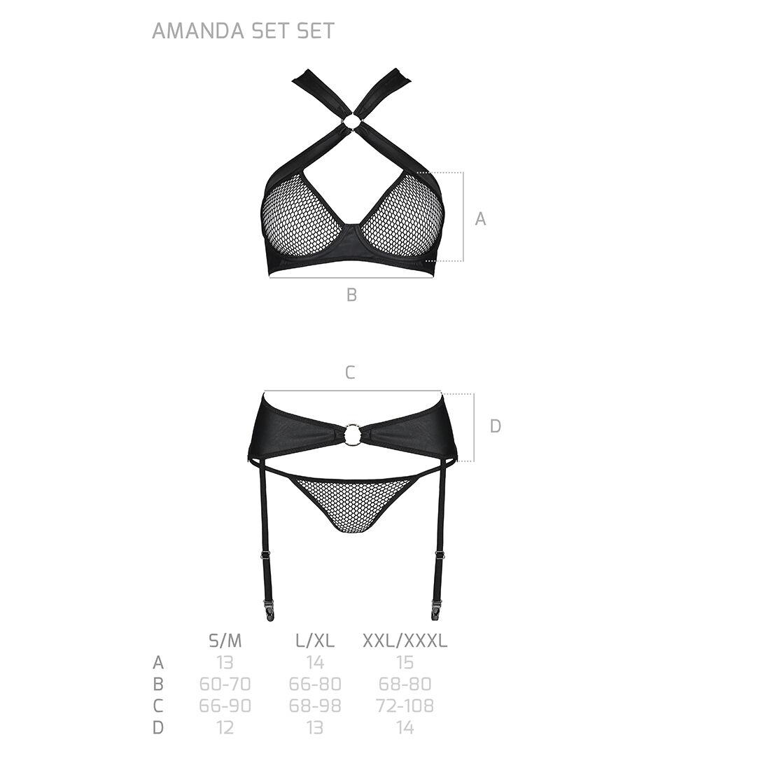 Сітчастий набір AMANDA SET L/XL: бюстгальтер, трусики та пояс