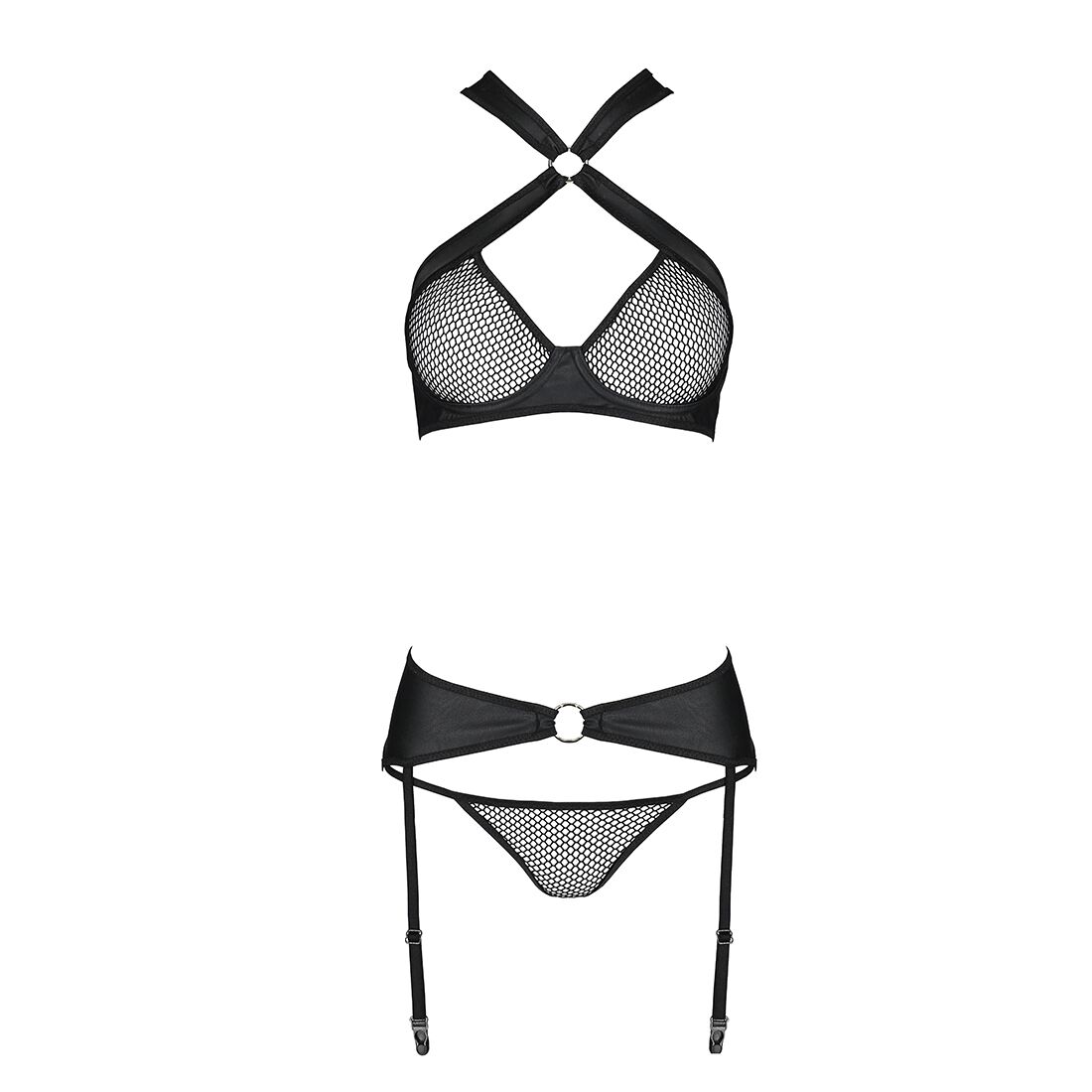 Сітчастий набір AMANDA SET S/M, чорний - бюстгальтер, трусики, пояс