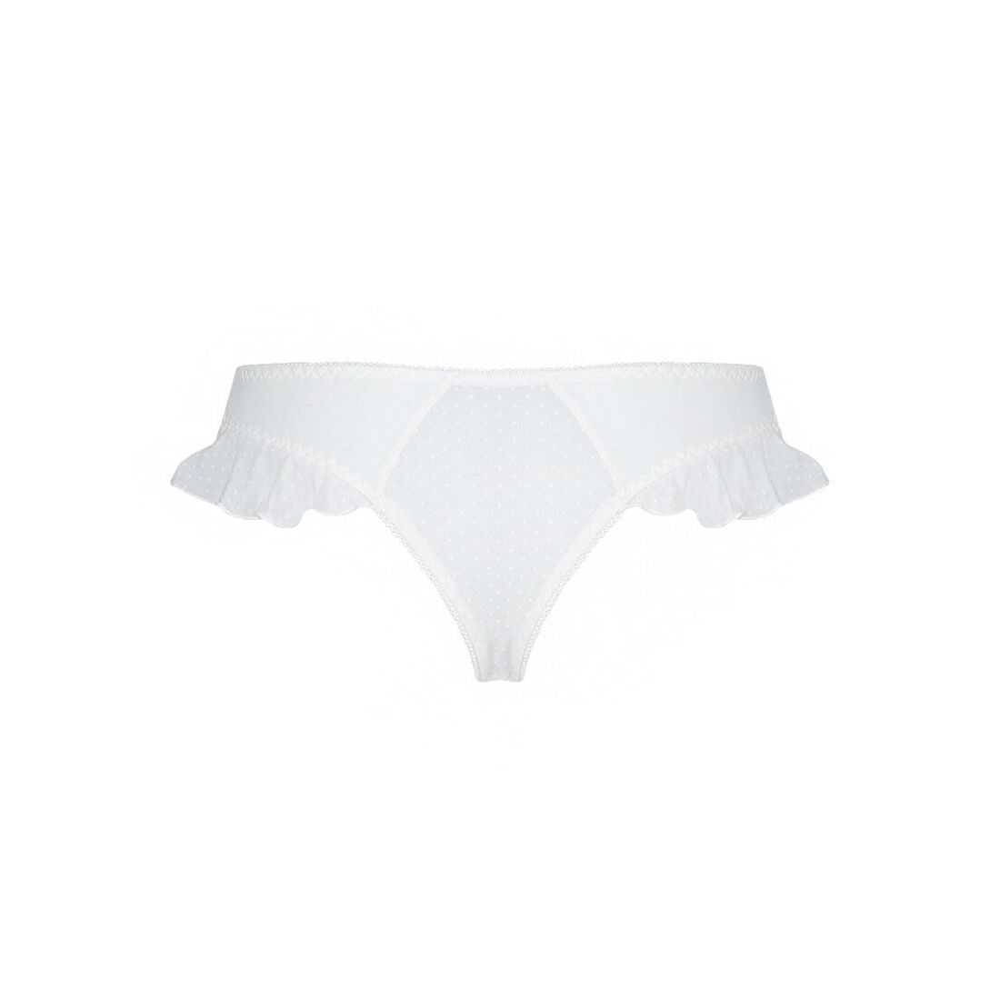 Трусики Passion FATIN THONG з рюшами L/XL, білі з горошком
