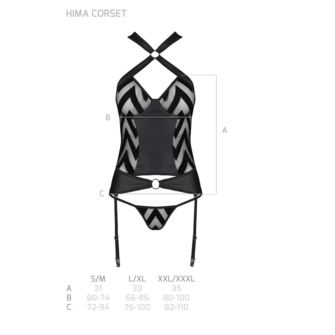 Сітчастий комплект Passion HIMA CORSET L/XL black з халтером