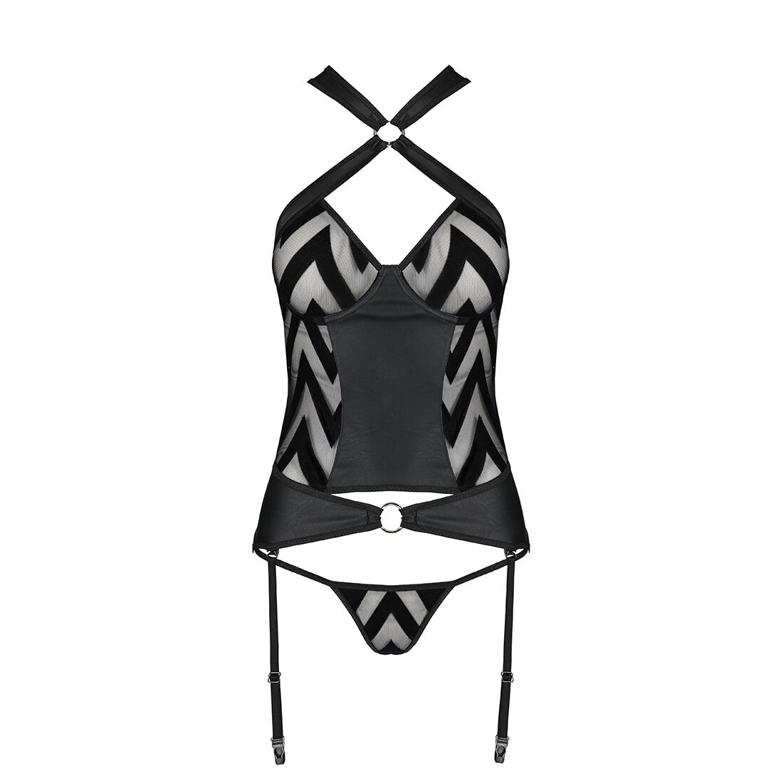 Сітчастий комплект Passion HIMA CORSET XXL/XXXL у чорному кольорі