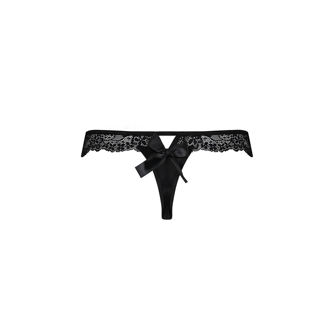 Мереживні трусики-танга з бантиком Passion NAJA THONG XXL/XXXL, чорні