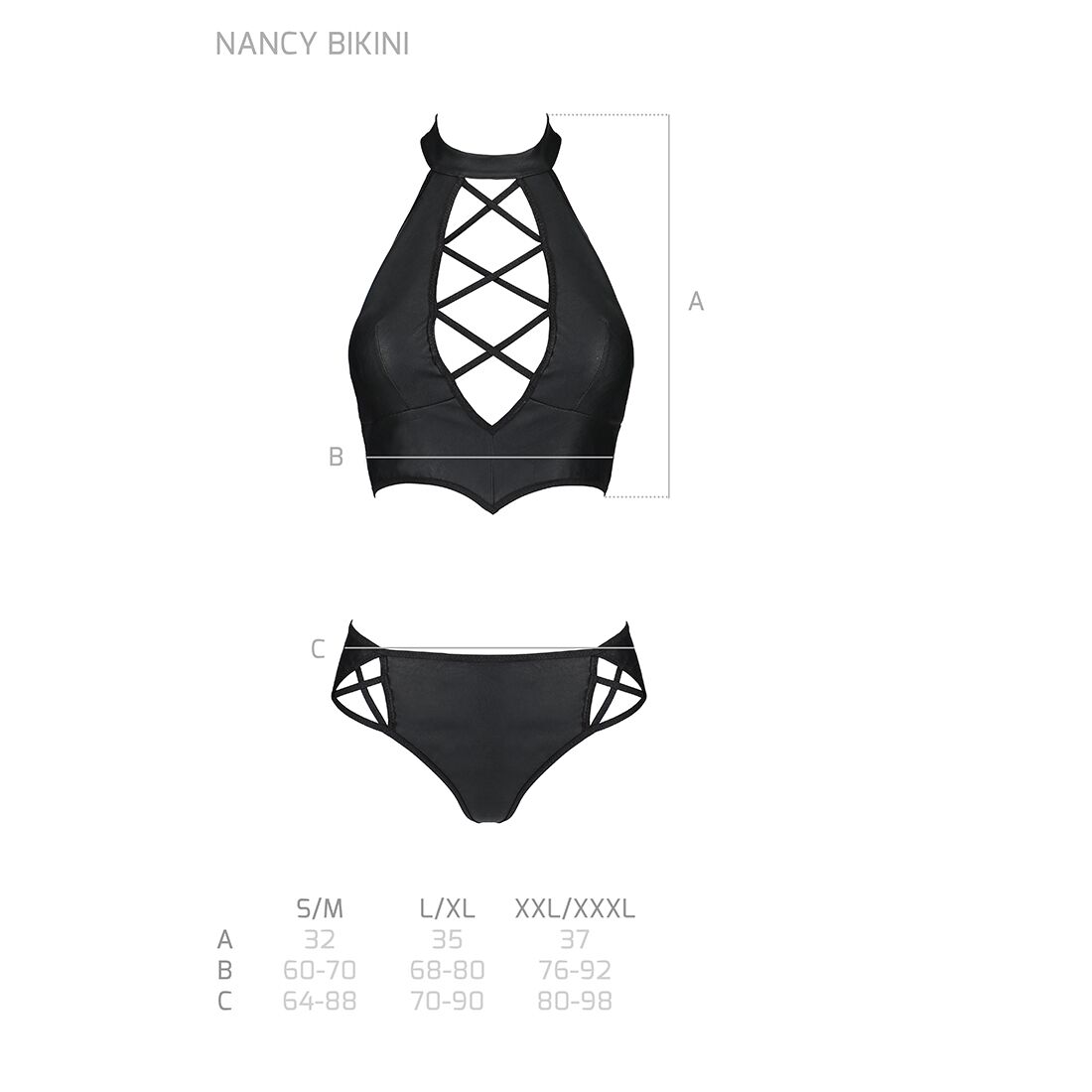 Еко-шкіряний комплект Passion NANCY BIKINI S/M, чорний