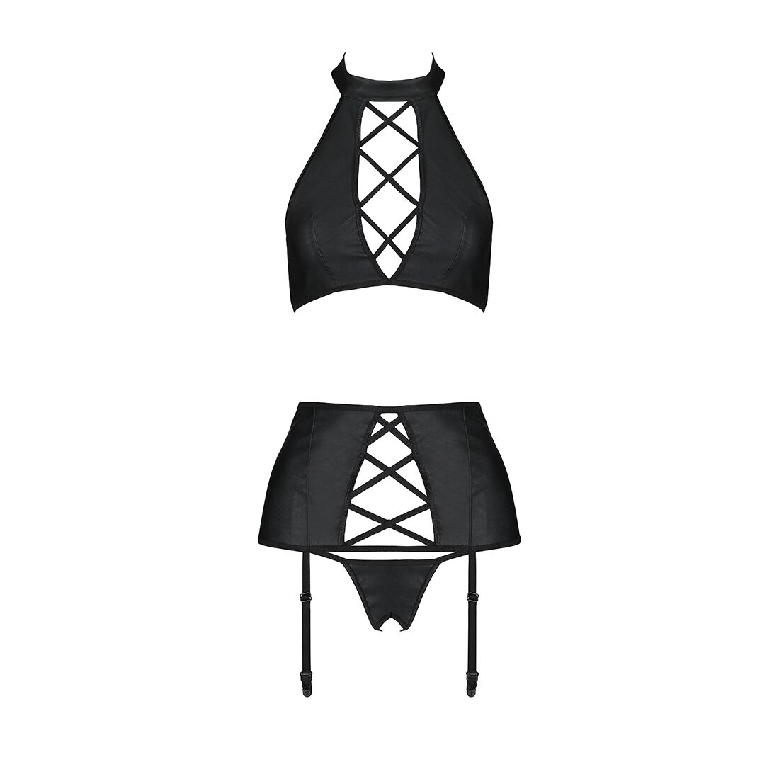 Комплект Passion NANCY SET L/XL з еко-шкіри, чорний
