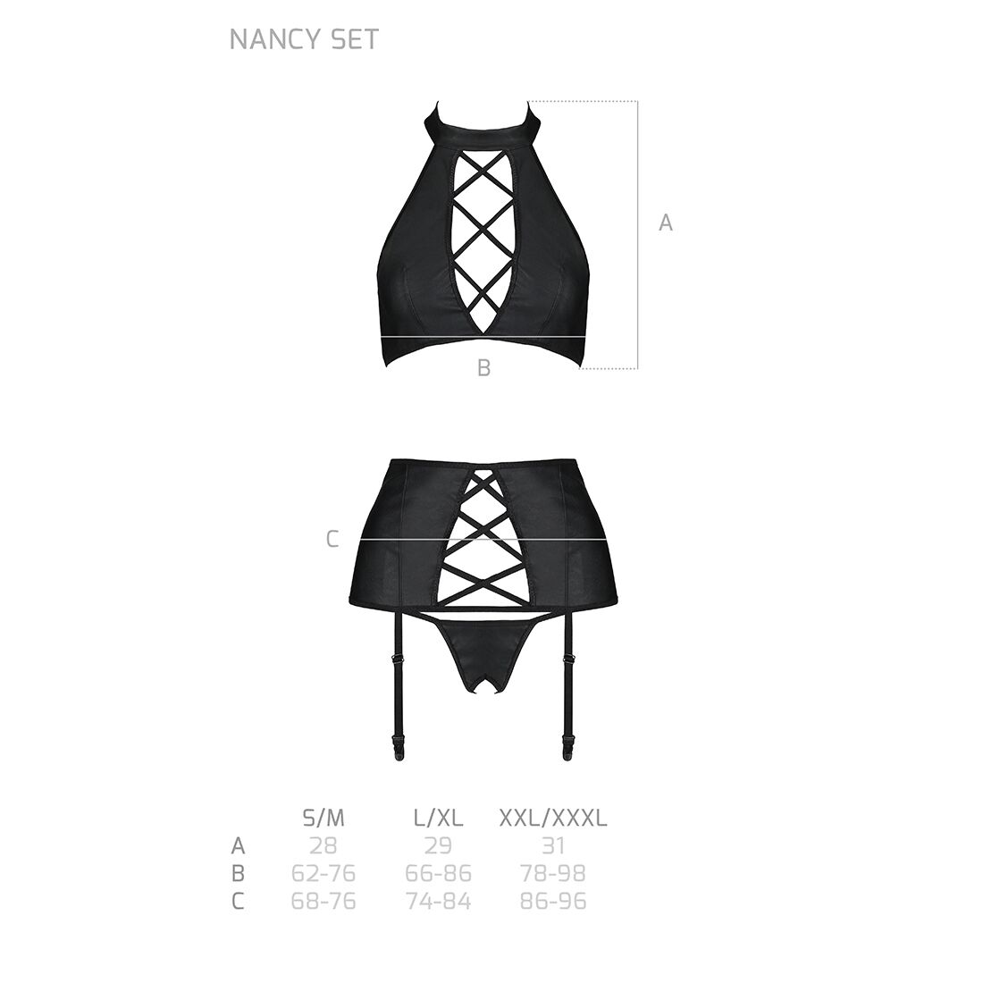 Комплект з еко-шкіри Passion NANCY SET XXL/XXXL чорний