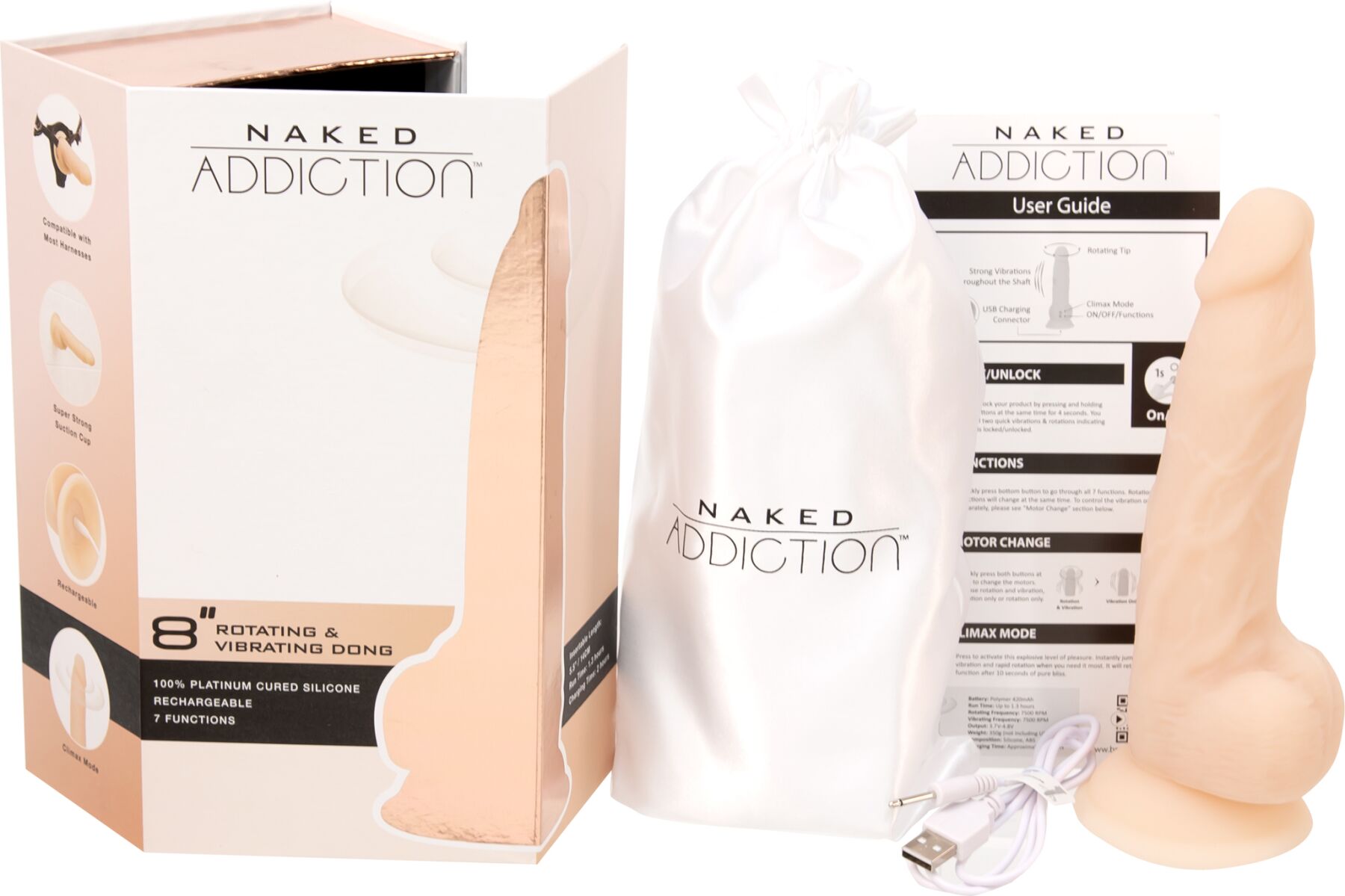 Фалоімітатор Naked ADDICTION James 8″ з вібрацією та ротацією