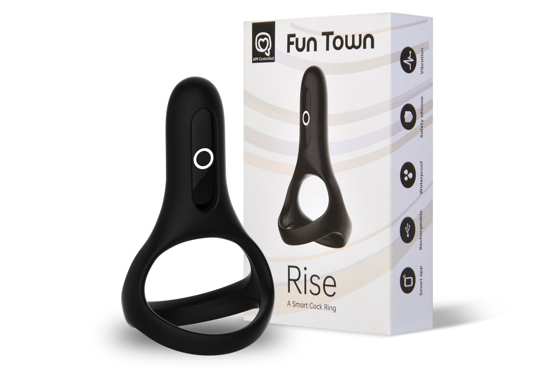 Подвійне ерекційне кільце Fun Town Rise Black з керуванням зі смартфона