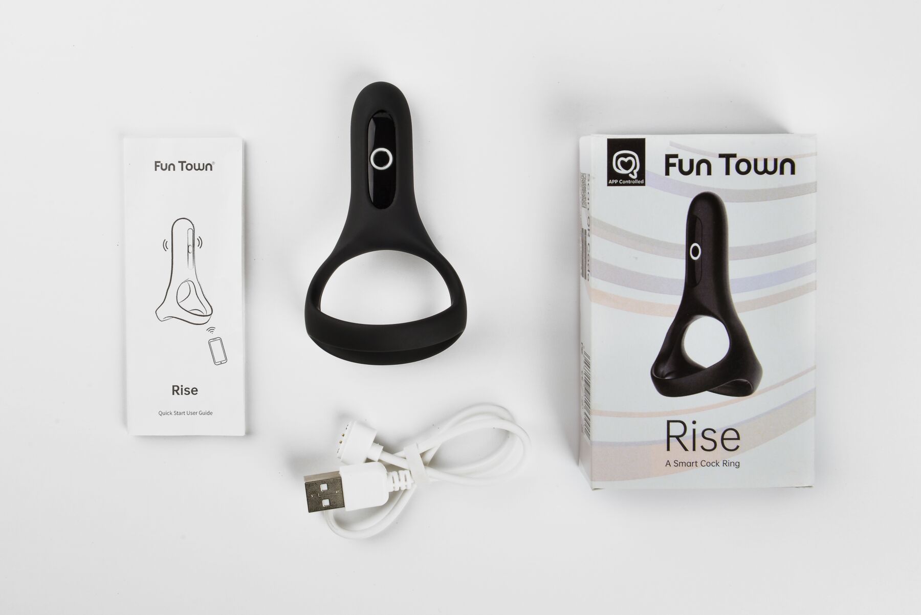 Подвійне ерекційне кільце Fun Town Rise Black з керуванням зі смартфона