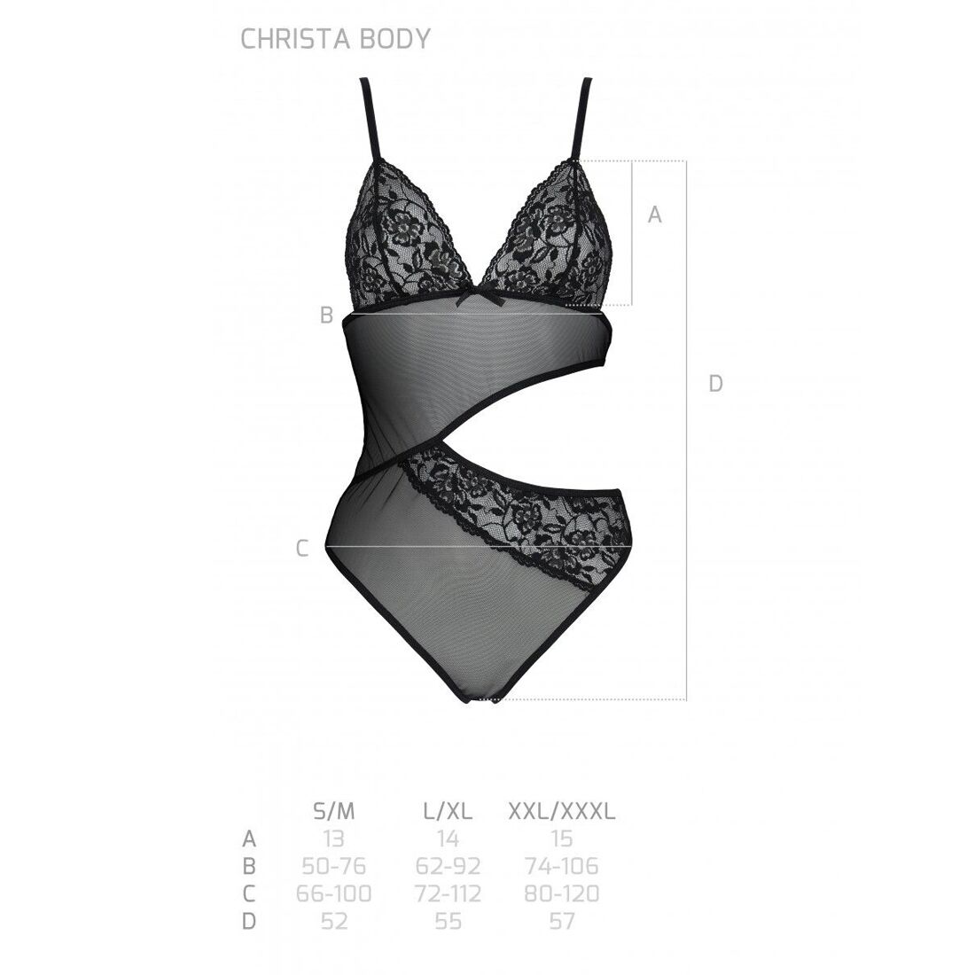 Боді з ажурним ліфом Passion CHRISTA BLACK S/M