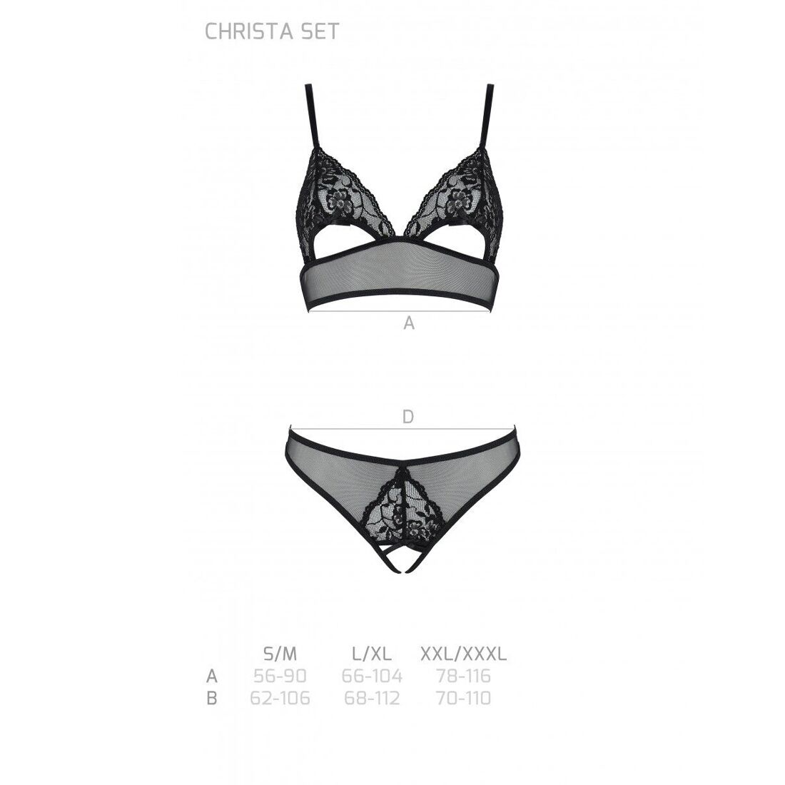 Комплект Passion CHRISTA SET з ажурним ліфом та трусиками S/M