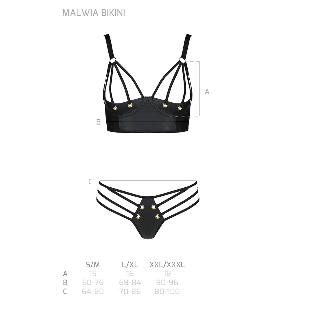 Комплект з екошкіри з люверсами та ремінцями Passion MALWIA BIKINI