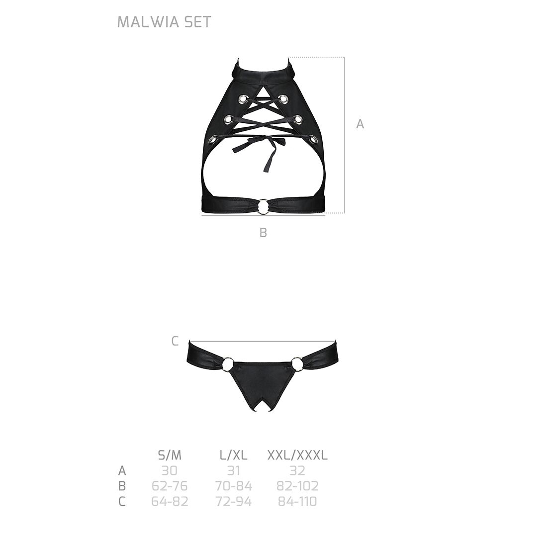 Комплект екошкіри з люверсами Passion MALWIA SET XXL/XXXL, чорний