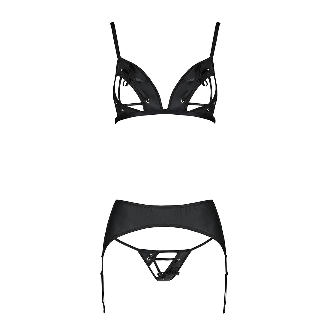 Комплект з екошкіри Passion MILEY SET XXL/XXXL, чорний, бюстгальтер, трусики, пояс
