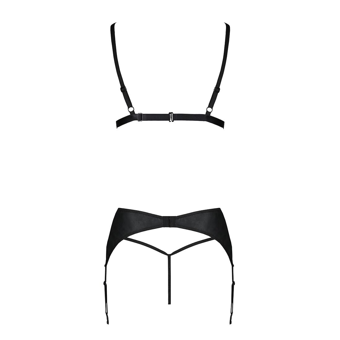Комплект з екошкіри Passion MILEY SET XXL/XXXL, чорний, бюстгальтер, трусики, пояс