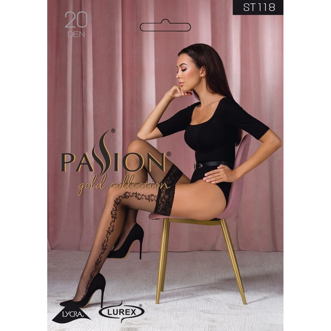 Панчохи Passion ST118 1/2 чорні з ажурною резинкою