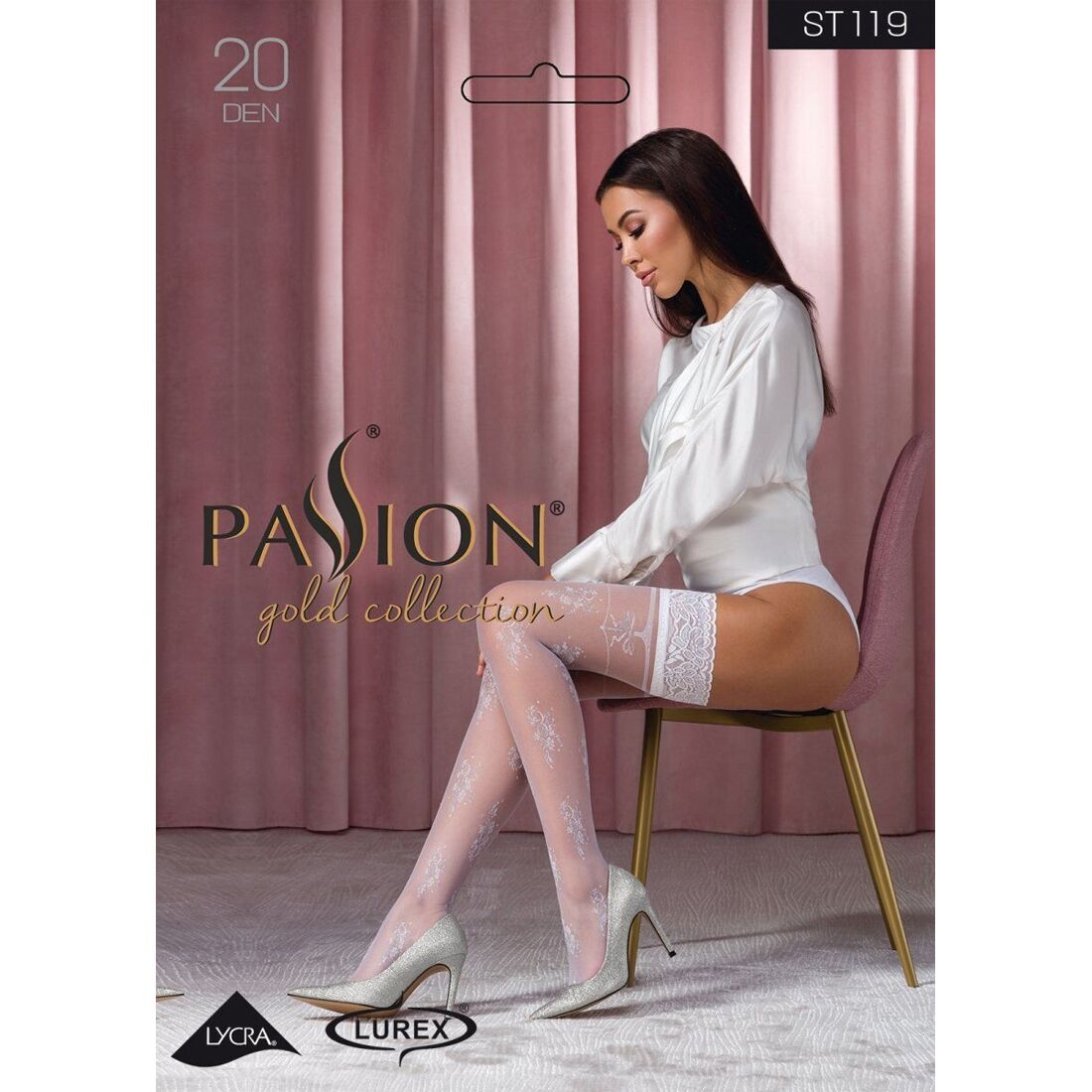Панчохи Passion ST119 3/4 білі з ажурним декором