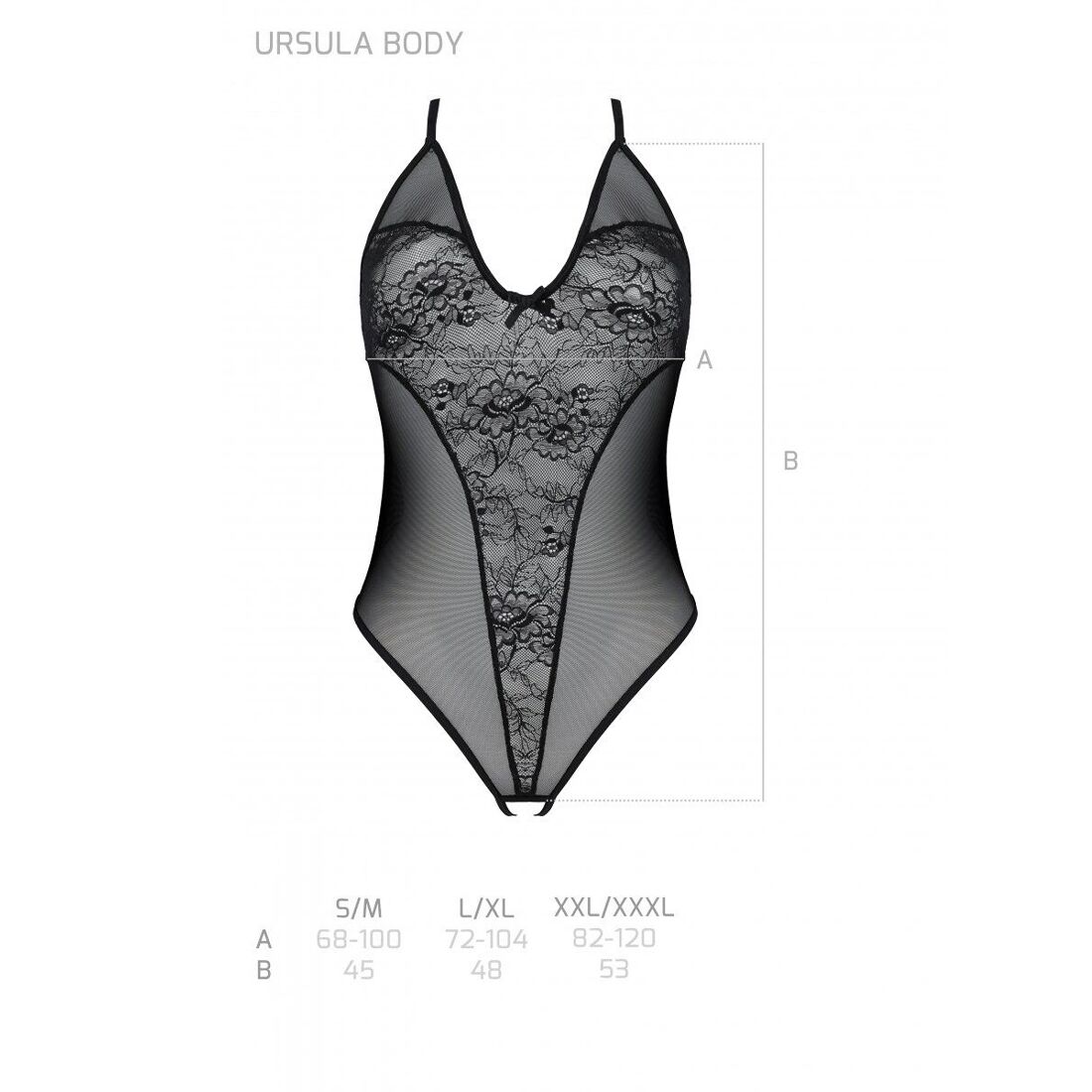 Боді з ажурним декором Passion URSULA BODY S/M чорний