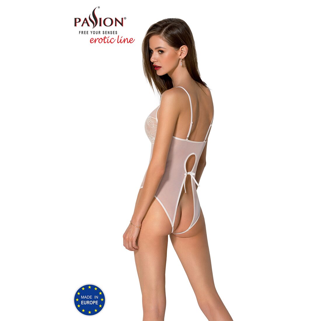 Боді з ажурним декором та відкритим кроком Passion URSULA BODY L/XL, білий