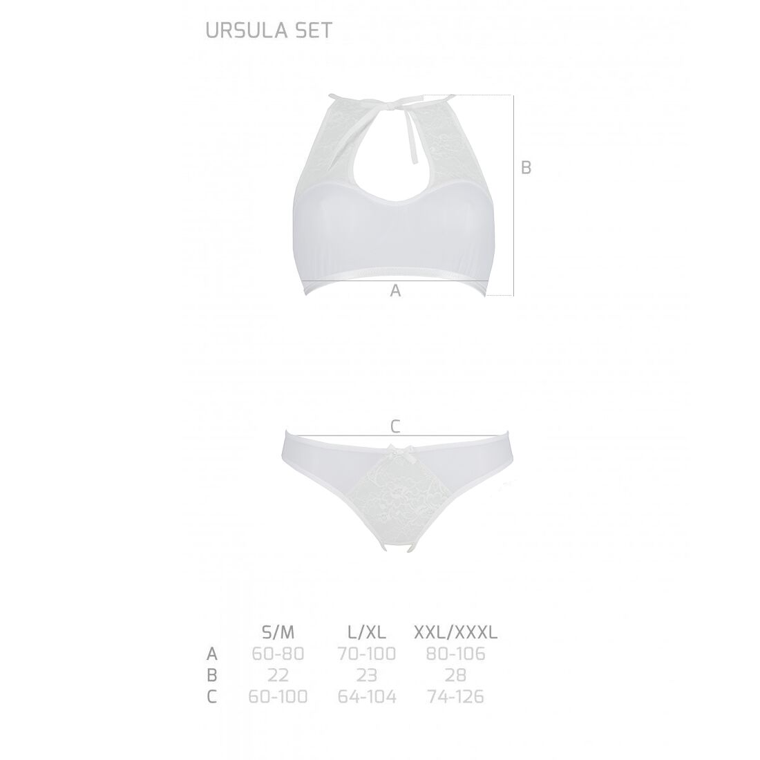 Комплект білизни URSULA SET L/XL з ажурним декором, білий