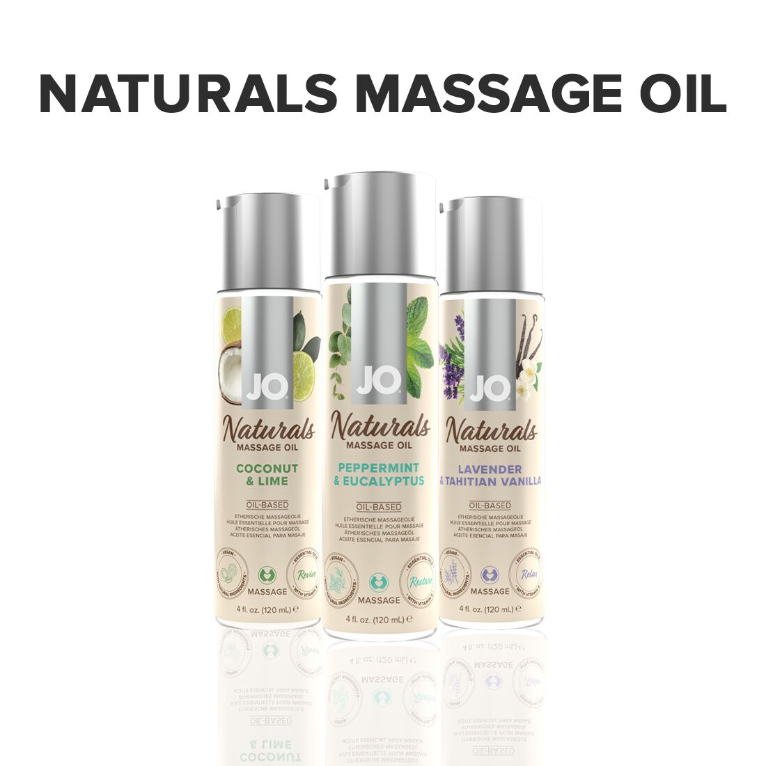 Масажна олія JO Naturals з м'ятою та евкаліптом, 120 мл