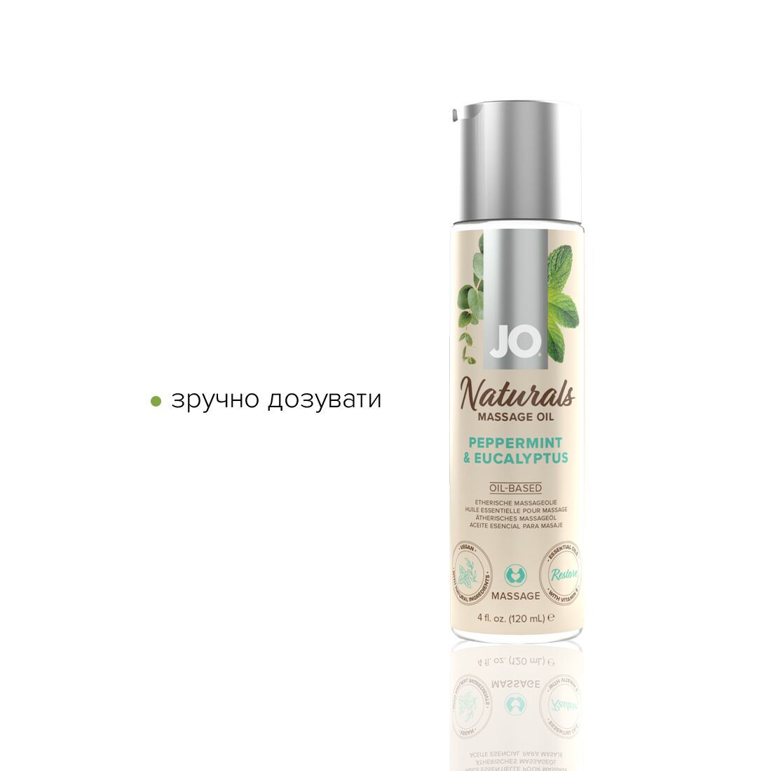 Масажна олія JO Naturals з м'ятою та евкаліптом, 120 мл