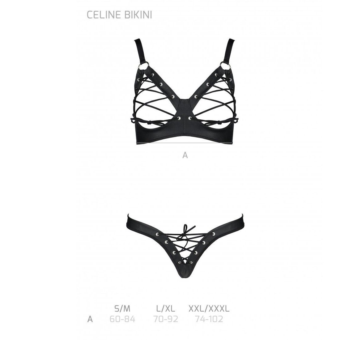 Ексклюзивний комплект Passion CELINE BIKINI з екошкіри, чорний