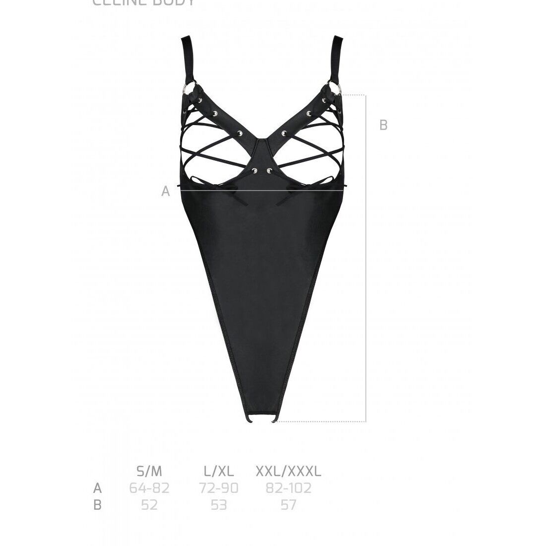 Боді з екошкіри Passion CELINE BODY S/M, чорний, відкритий