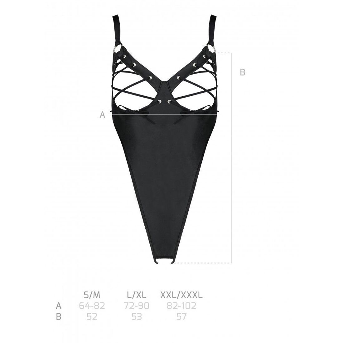Екошкіряне Боді Passion CELINE BODY XXL/XXXL, чорне, з відкритим дизайном