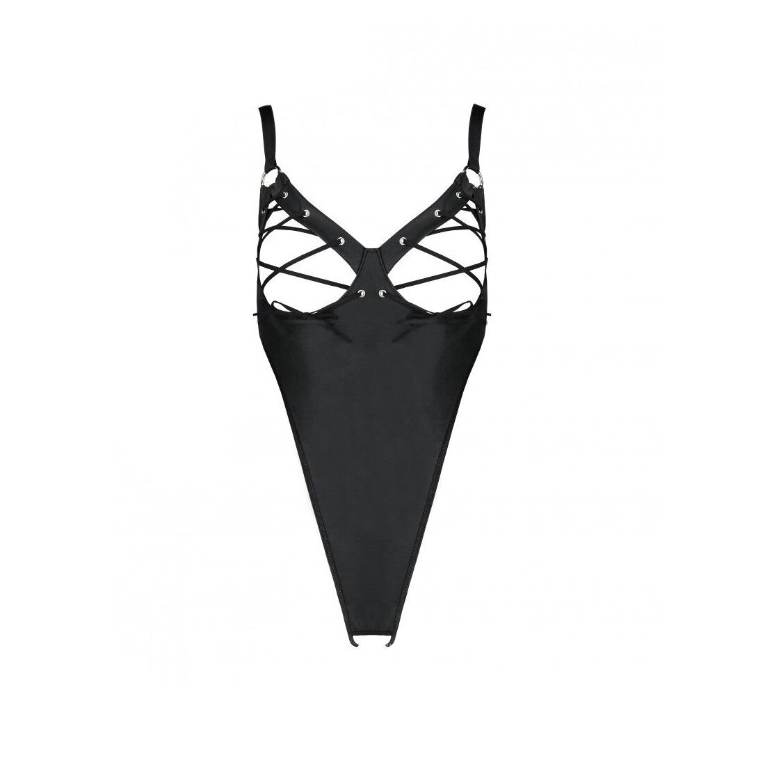 Екошкіряне Боді Passion CELINE BODY XXL/XXXL, чорне, з відкритим дизайном