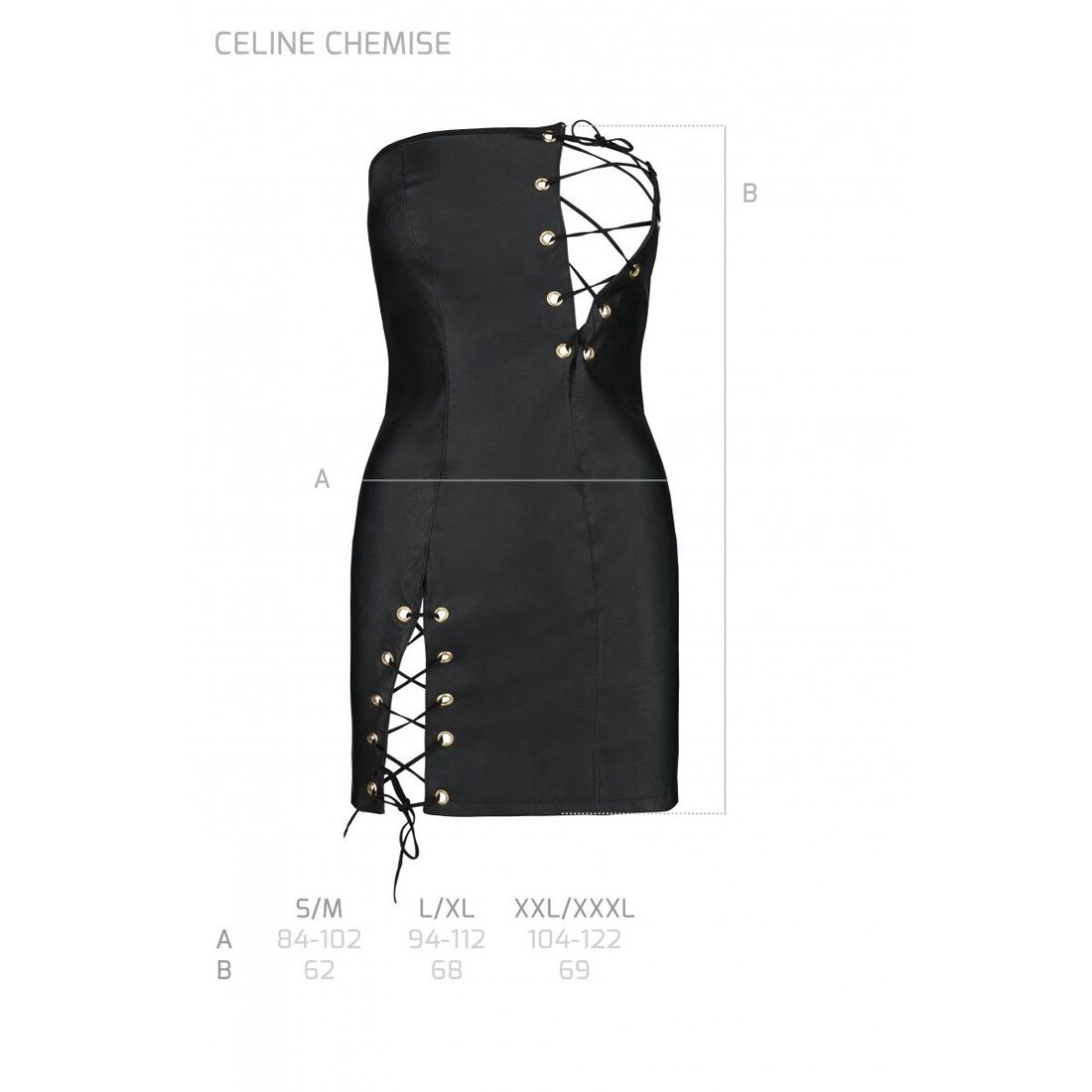 Мінісукня з екошкіри Passion CELINE CHEMISE L/XL, чорна, з шнурівкою